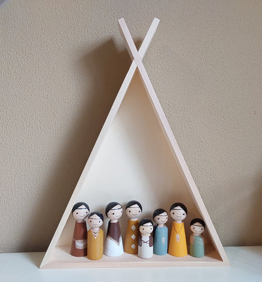 Tipi met Set Indianen Pegdolls - 8 Indianen Pegdolls - Inclusief Houten Tipi Tent