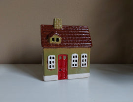 Huisje van Keramiek - Groen met Rode deur - Waxinelichthouder - IB Laursen