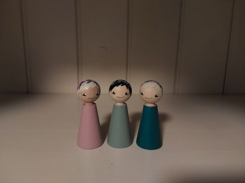 Bloemenmeisjes Pegdoll - Set van 3 Pegdolls - Diverse kleuren
