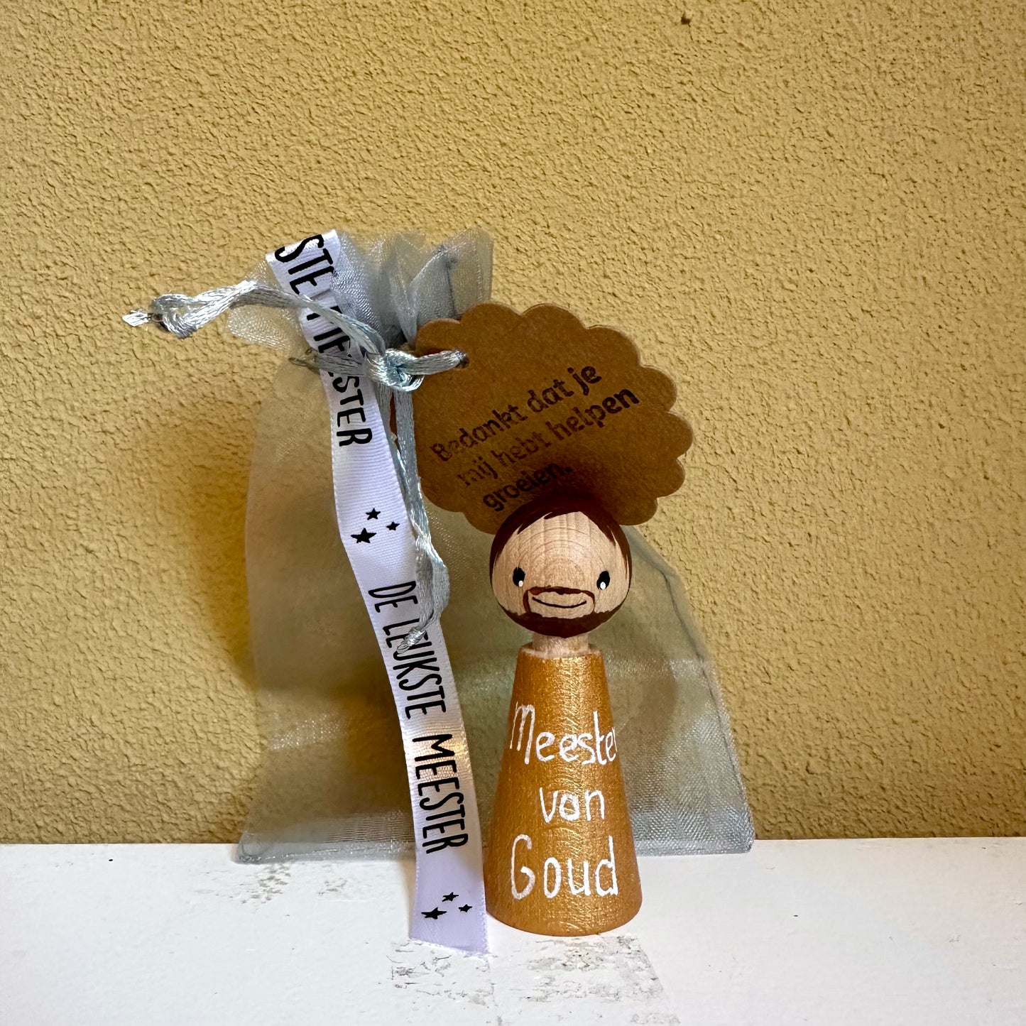Juf/Meester cadeau – gouden pegdoll “Juf van Goud” “Meester van Goud” – met cadeauzakje