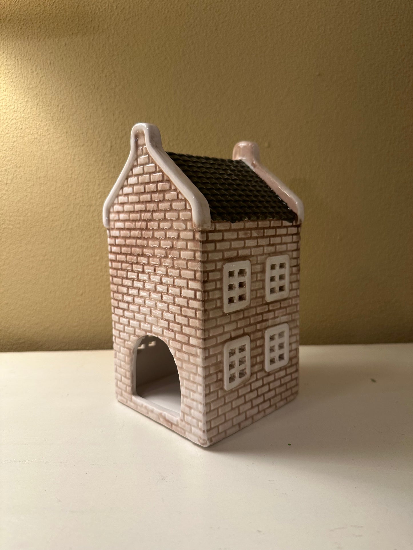 Huisje van Keramiek - Grijs Groen - Waxinelichthouder