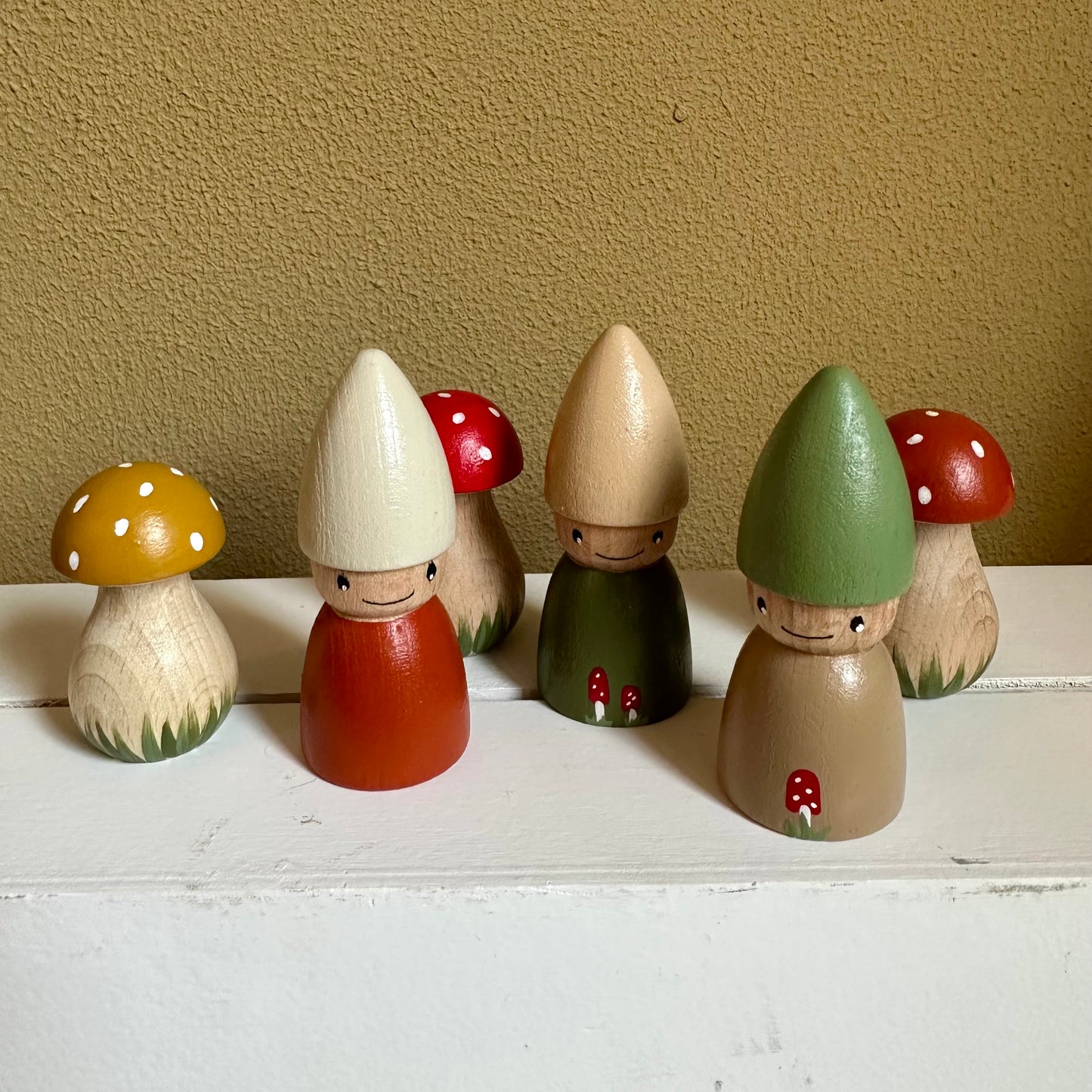 Herfst kabouters & Paddenstoelen - Set van 3 Pegdolls en 3 Paddenstoelen - Herfst set