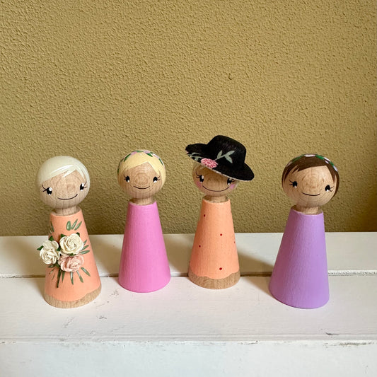 Bloemenmeisjes Pegdolls - Set van 4 Pegdolls - Speelset Poppenkast