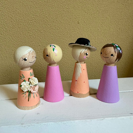 Bloemenmeisjes Pegdolls - Set van 4 Pegdolls - Speelset Poppenkast