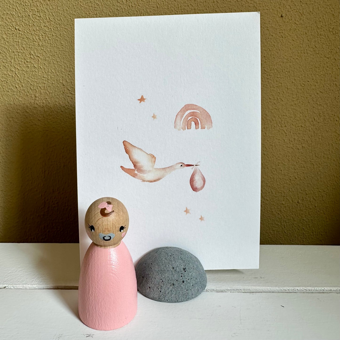 Baby Pegdoll - Kaart met Standaard - Kraamcadeautje Meisje