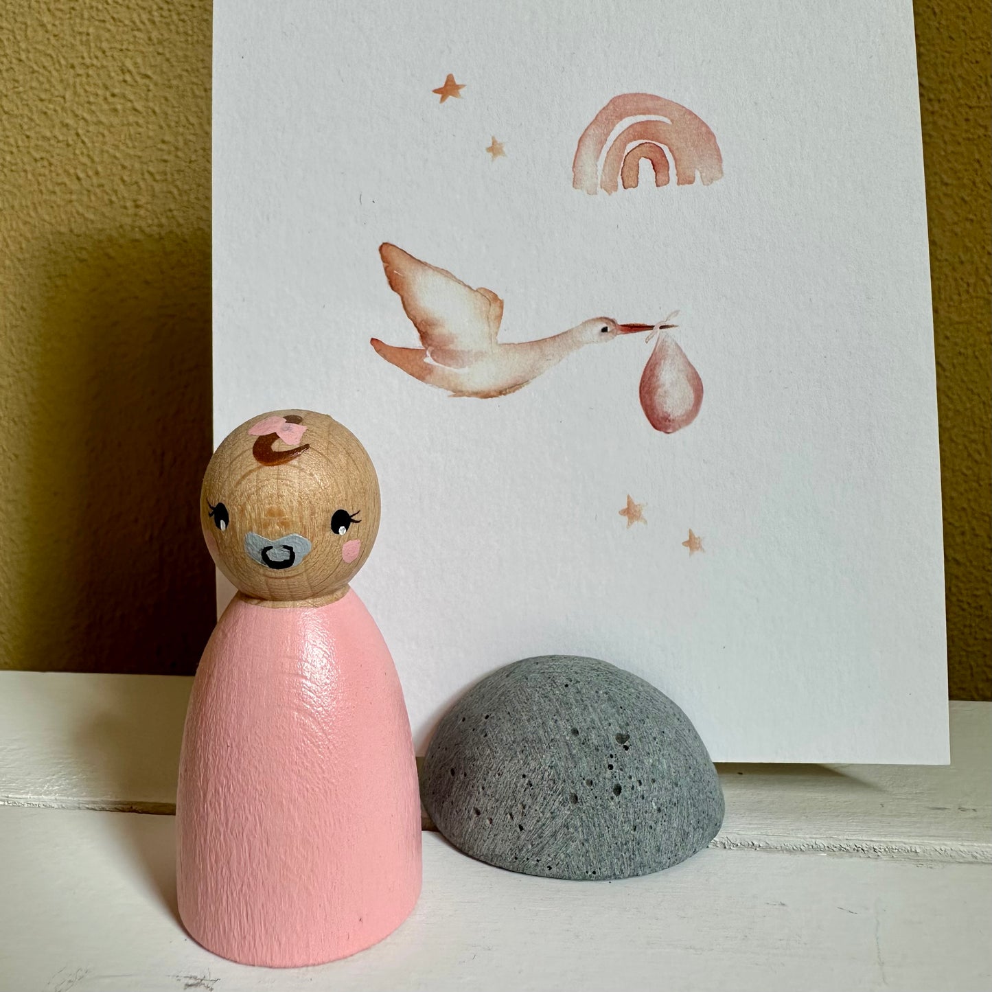 Baby Pegdoll - Kaart met Standaard - Kraamcadeautje Meisje