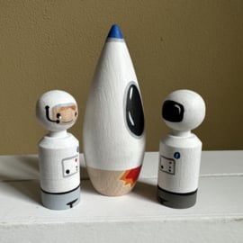 Raket met Astronauten Pegdolls - Set van 3 Pegdolls - Thema Speelset Ruimte