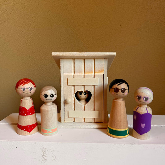 Strandhuisje met Pegdolls - Set van 5 zomer Pegdolls - Zomer Thema
