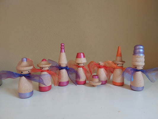 Hoed en Sjaal - Set van 7 Pegdolls - Los Verkrijgbaar