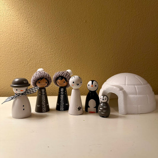 Winter thema Pegdolls - Set van 6 Pegdoll - Inclusief accesoires - Wintercollectie