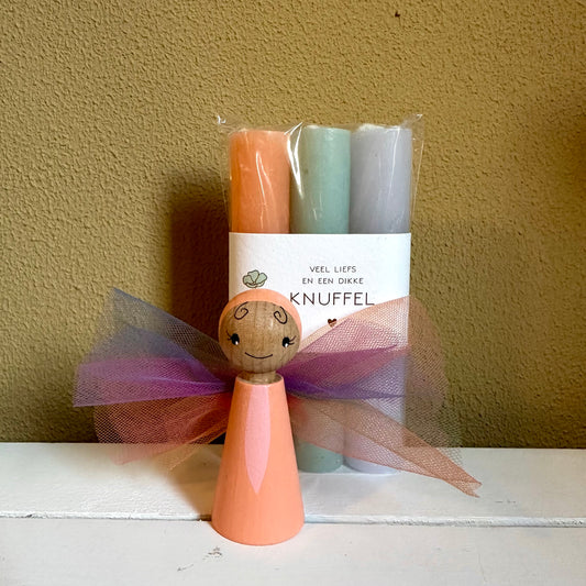 Moederdag cadeau – kaarsen met vlinder pegdoll – set van 3 in pastel