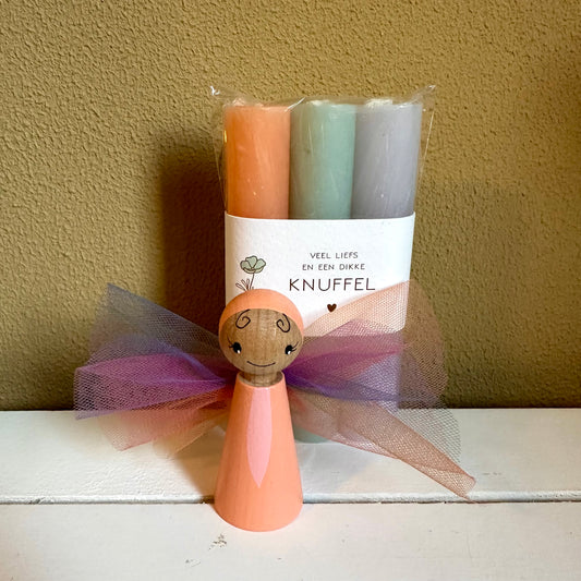 Moederdag cadeau – kaarsen met vlinder pegdoll – set van 3 in pastel
