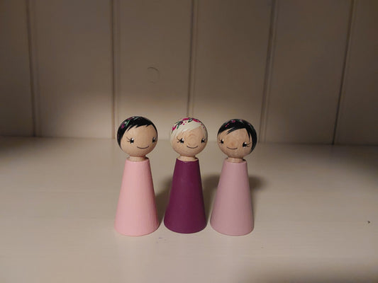 Bloemenmeisjes Pegdoll - Set van 3 Pegdolls - Diverse kleuren