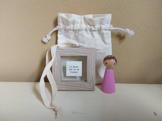 Lijstje "Jij bent om in te lijsten" - Pegdoll - Inclusief Jute zakje
