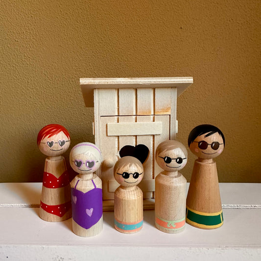 Strandhuisje met Pegdolls - Set van 5 zomer Pegdolls - Zomer Thema