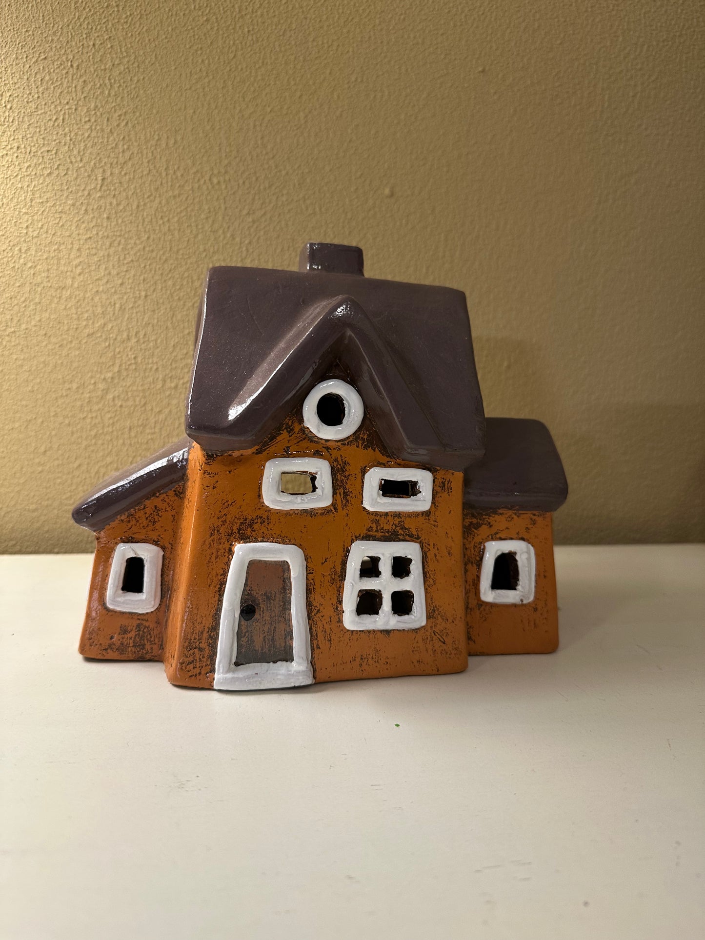 Huisje van Keramiek - Oranje Bruin - Waxinelichthouder