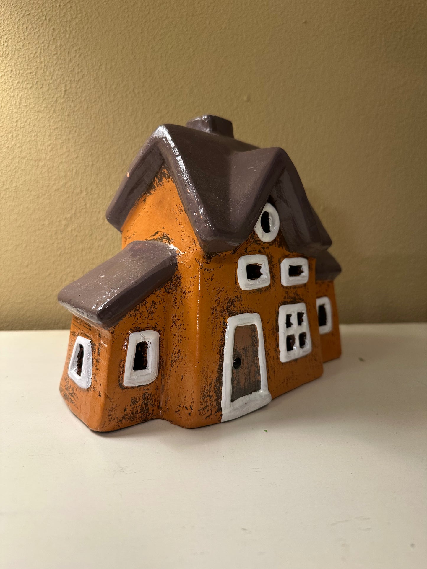 Huisje van Keramiek - Oranje Bruin - Waxinelichthouder