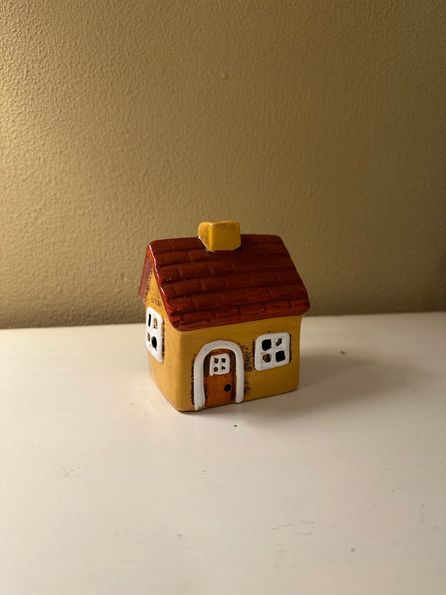 Huisje van Keramiek - Oranje Rood - Waxinelichthouder