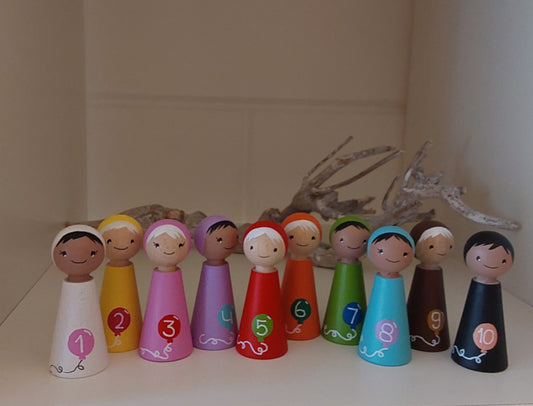 Regenboog cijfers 1 t/m 10 - Set van 10 pegdolls - Getallen pegdolls