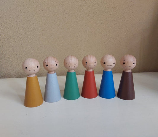 Emotie Pegdolls - Set van 6 Emoties - Pegdoll met Uitdrukkingen