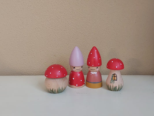 Herfst Kabouters & Paddenstoelen - Set van 2 Kabouters en 2 Paddenstoelen - Herfst set